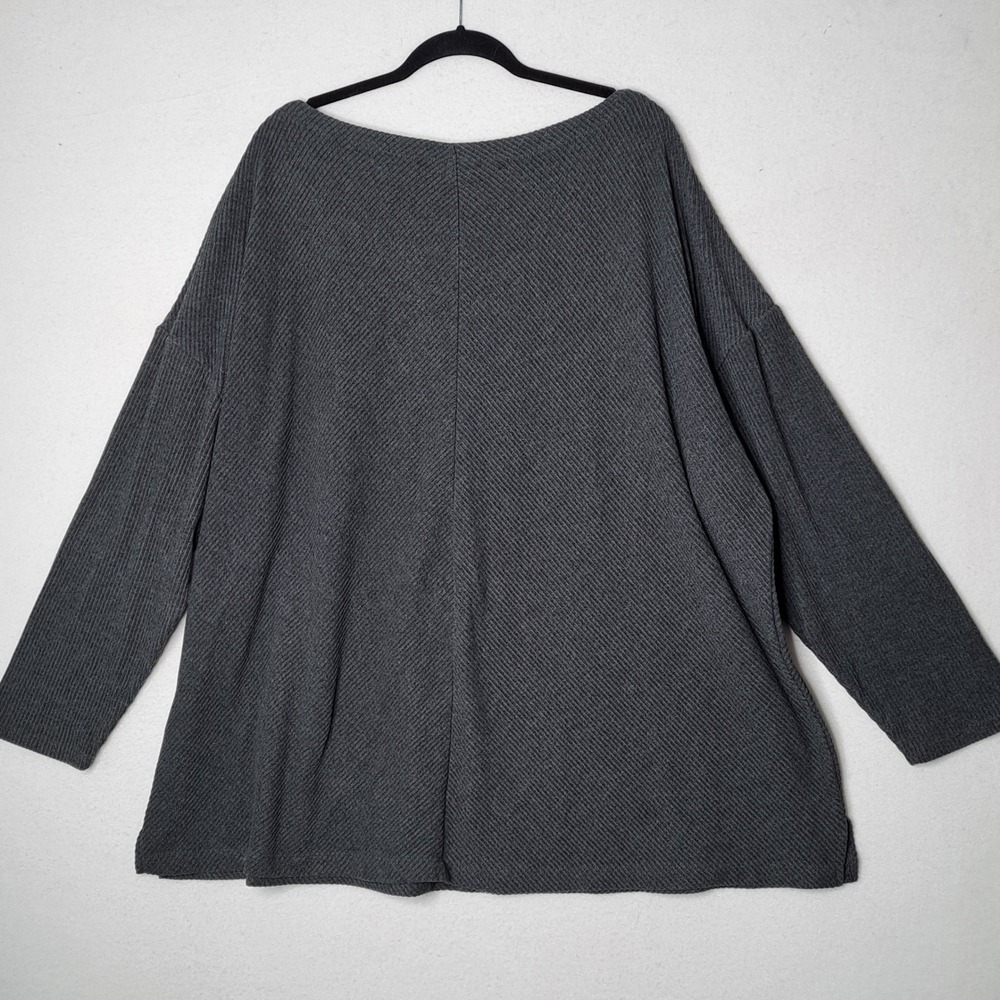 Ava and Viv Sweater Womens 4X Charcoal Grey Ribbed Oversized Boat Neck Tunic - Picture 6 of 11